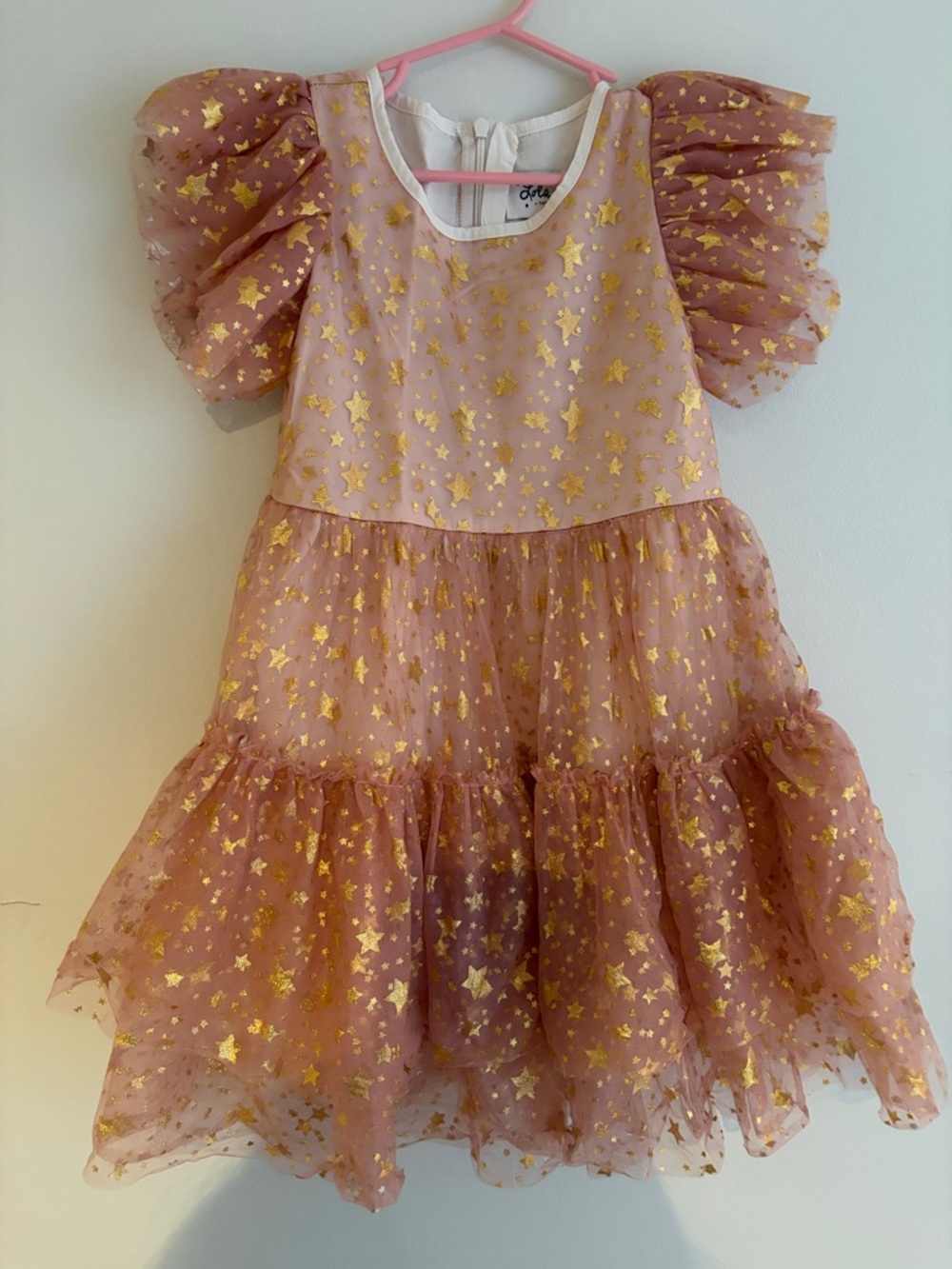 Lola + The Boys Pink Gold Star Tulle Tiered Dress